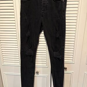 Boohoo Mens Black Ripped Skinny Jeans